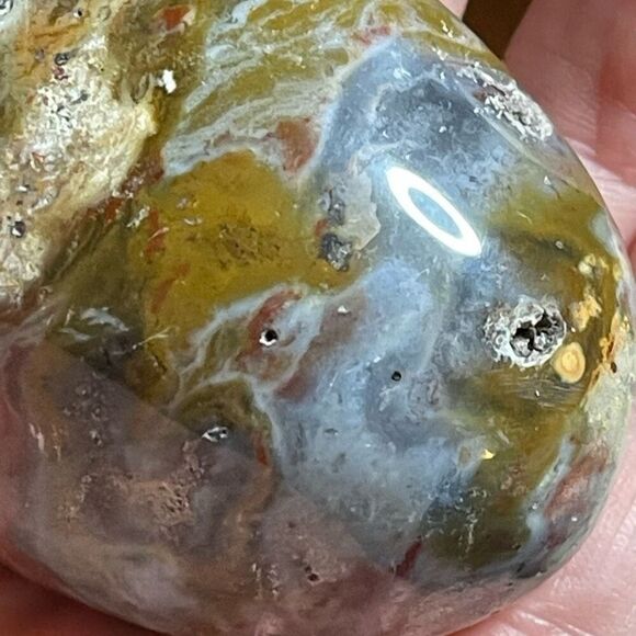 Ocean Jasper palm stone crystal natural druzy orbicular orbs red jelly white yel - Picture 11 of 14